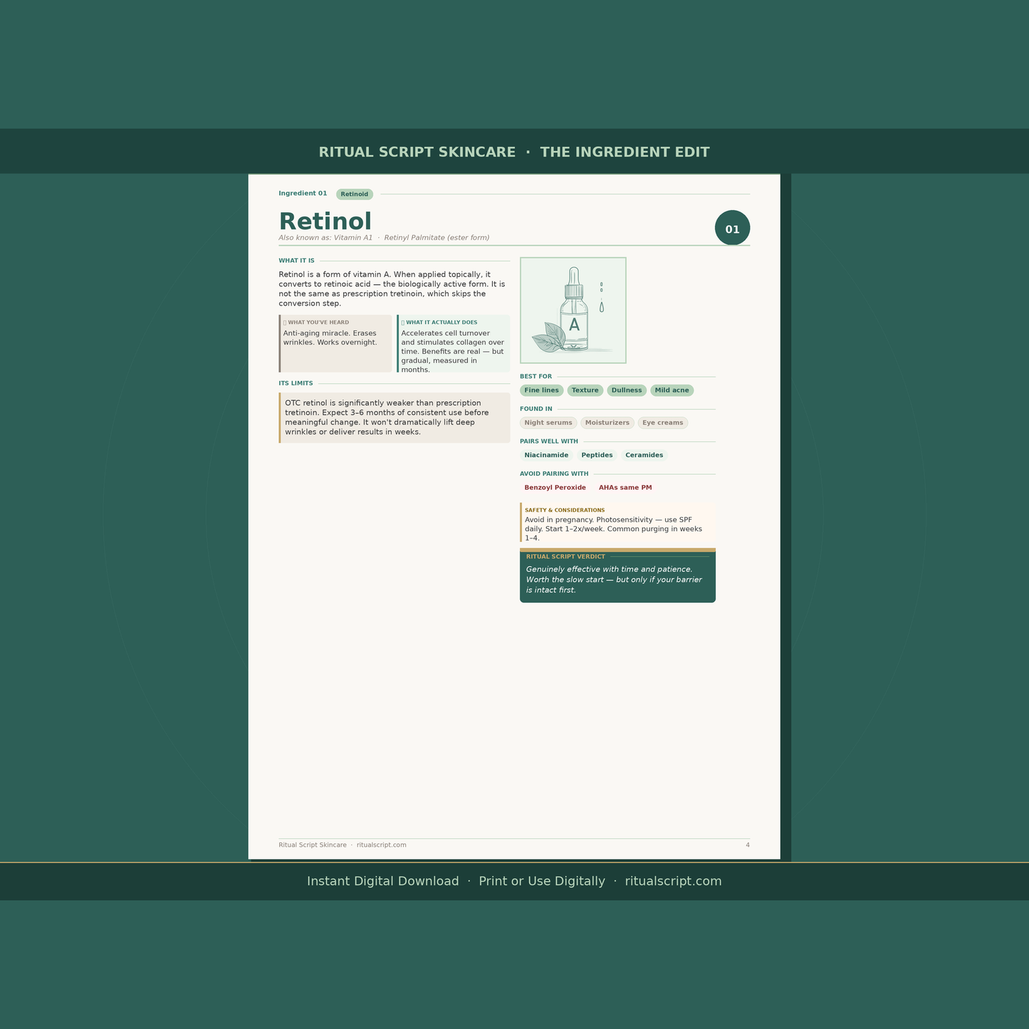 The Ingredient Edit | 20 Skincare Ingredients Explained | Retinol, Vitamin C, Niacinamide Guide | Evidence-Based Skincare PDF